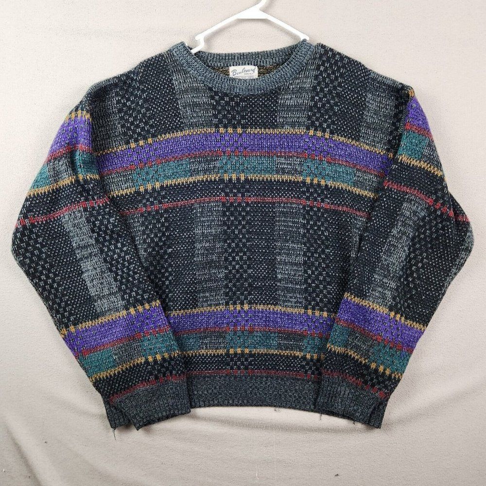 VINTAGE Boulevard Sweater Men's Geometric Sport Tall Man Grandpa Core Cosby